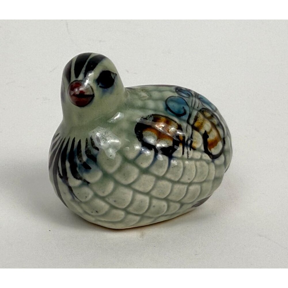 Tonala Mexico Folk Art Pottery Quail Bird Pheasant Figurine 2-1/4"